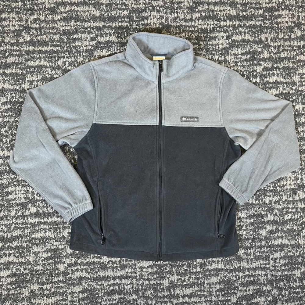 Columbia Fleece Jacket Mens Large Grey Black Colorblock Full Zip XM1247